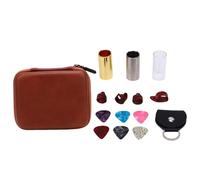 POENVFPO 3 Pieces Guitar Slides (Include Stainless Steel, Glass, Brass), 6 Pcs Guitar Picks and 4 Pcs Plastic Thumb & Finger Picks in Zip Box
