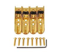 POENVFPO 4-Piece Zinc Alloy Bass Bridge Set, Adjustable Individual Saddles with Height Control, 60x16x11mm, for 4-String Electric Bass Guitar (Gold)