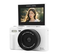 POENVFPO 5K Digital Camera, 75MP WiFi Vlogging Camera with 3" Flip Screen & 18X Zoom for Travel Photography and Selfies (White)
