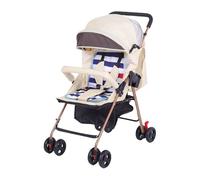 POENVFPO Baby Stroller, 100 to 175 Degrees Adjustable Canopy Dual Brakes Rear Wheels, with Breathable Net and Storage Basket, for Outdoor Travel Walking Shopping (Beige)