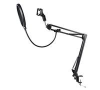 POENVFPO Boom Arm, Adjustable Suspension Microphone Stand with Double Screen Pop Filter and Super Strong Spring, for Recording Vocals Podcasts Content