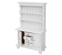 POENVFPO Dollhouse Bookshelf Birch Wood Miniature 1 12 Scale Bookcase with Open Shelves Double Doors and 4 Drawers for Dollhouse Living Room Library Diorama Display (White)