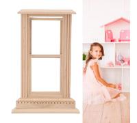 POENVFPO Dollhouse Window Frame, Basswood Flat Top 2 Pane Miniature Sash Frame for 1/12 Dollhouses DIY Miniature Decor