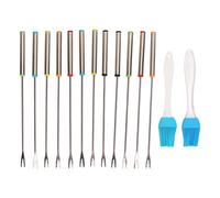 POENVFPO Fondue Forks Set 24cm Stainless Steel with Heat Resistant Handle | Colored Handles for Easy Identification, Rustproof and Reusable, Ideal for Chocolate Fountain, Cheese Fondue, Meat,