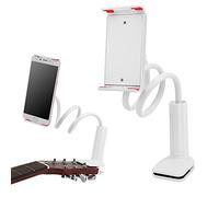 POENVFPO Guitar Phone Holder, Adjustable Universal for Acoustic and Electric Guitars with Rotatable Tilt Design, Non Slip Pad and Screw Lock, 80mm Max Thickness (White)