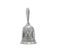 POENVFPO Hand Bell, Zinc Alloy Rhythm Bell with Clear Sound, Vintage Design 3.9 Inch Decorative for Wedding Prayer Yoga (Carved Pattern Silver)