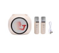 POENVFPO Karaoke Machine, Bluetooth Speaker with 2 Wireless Microphones, 2.4G Transmission for Duet Singing, Built-in Sound Adjustment, LED Lights, Compact Design for Home Party Camping (White)