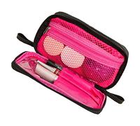 POENVFPO Makeup Bag Portable Double Zipper Closure Large Capacity Cosmetic Storage Case for Travel Nylon Black Inner Pink 19 X 10 X 7cm