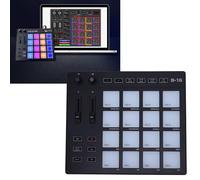 POENVFPO MIDI Drum Pad, 16-Pad RGB MIDI Controller with 2 Assignable Faders Portable for On the Go Beat Making for FL Studio