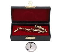 POENVFPO Miniature Saxophone Model, 8.5cm Solid Brass Gold Plated Tenor Saxophone Replica with Exquisite Storage Box, for Music Room Decor Collectible Gift