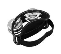 POENVFPO Percussion Foot Tambourine with 4 Steel Jingle Pairs, Plastic Construction, 10.5x7x5cm, Lightweight Musical Instrument for Guitarists, Singers, Cajon, Djembe (Black)