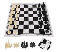 POENVFPO Portable Plastic Chess Set, Medieval International Chess Board Game with Travel Friendly Design for Age 6 and Up, Black White