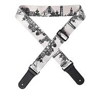 POENVFPO Premium Guitar Strap, Black and White Printed Leather, Adjustable 61.4 Inch Length, 2 Inch Width, Comfortable Shoulder Design for Acoustic Electric Bass