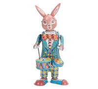 POENVFPO Rabbit Wind Up Toy Retro Metal Clockwork Collectible Handmade Swinging Drumming Nostalgic Decoration for Gifts Collection Decor