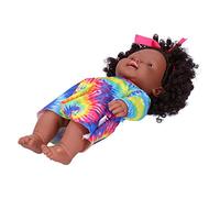POENVFPO Reborn Baby Doll Lifelike African Black Girl Doll for Children Toy Girls 30cm Curly Hair Baby Doll (Q12-038 Blue Color Skirt)