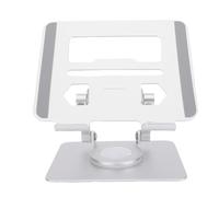 POENVFPO Sturdy Tablet Stand with Ventilation and 360° Rotating Base for 5.8 to 12.9 Inch Tablets, Ergonomic Design for Video Calling, Streaming and Gaming, Place on Desk (Silver)