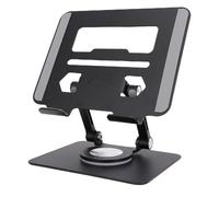 POENVFPO Sturdy Tablet Stand with Ventilation and 360° Rotating Base for 5.8 to 12.9 Inch Tablets, Ergonomic Design for Video Calling, Streaming and Gaming, Place on Desk (Black)