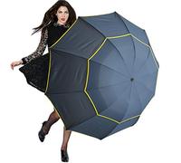 POENVFPO Three Fold Umbrella, Foldable to 12.6 Inches, with Manual On/Off and Reflective Strips Double Layer Inverted Weatherproof Umbrella for Adults (blue)