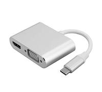 POENVFPO VGA Type C Adapter Hub with Displayport for High Definition Video USB C to VGA Converter Dock with Ethernet (Silver)