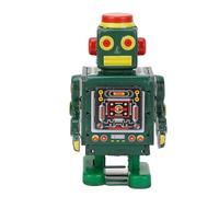 POENVFPO Vintage Robot Mini Tin Toy Classic Clockwork Wind Up Robot with Handle, Unique Birthday Xmas, Vintage Tin Decoration, Iron Retro Collection Figurine, Toy for Entertainment (Green)