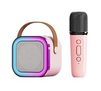 POENVFPO Wireless Mini Karaoke Speaker with Clear Sound and Light Effects for Home Parties, Portable Karaoke Machine, Great for Outdoor Activities (Pink with 1 Microphone)