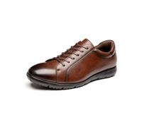 Poerkan Men's Lace-Up Business Walking Sneakers - Low-Cut with Anti-Odor Arch Support Insoles - Lightweight & Comfortable Brown