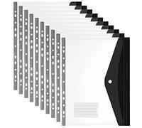 POERMA 10 Pochette Porte-Document A4, Plastique de Poche en Poly Enveloppe A4 avec Poche Pour Etiquette et Bouton Pression, Pochette Transparente Pour Fournitures Scolaires et de Bureau, Noir