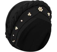 Poeruse 2PCS Turbans for Women Tied Twisted Braid Hair Beaded Headscarf Turban Head Wraps African Beanie Headwraps (Black)