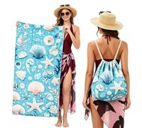 Poeruse Microfibre Beach Towel, 140 x 70 cm Large Microfibre Beach Towels for Adults, 2 in 1 Beach Towel Drawstring Bag Fast Dry Sand Free, for Beach, Pool, Camping, Yoga & Outdoor (A)