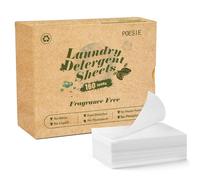 Poesie Laundry Detergent Sheets Fragrance Free Non-Plastic Precut Zero Waste 160 Count Liquidless Washing Strips for Home Dorm Travel Camping Hiking Portable