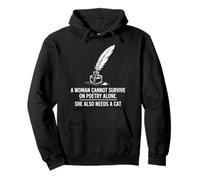 Poetcore Literary Cat and Quill Design Pullover Hoodie