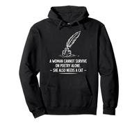 Poetcore Literary Cat and Quill Design Pullover Hoodie