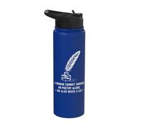 Poetcore Literary Cat and Quill Design Stainless Steel Insulated Water Bottle