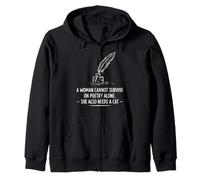 Poetcore Literary Cat and Quill Design Zip Hoodie