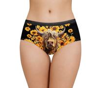 Poetesant Women's Underwear High Waisted Breathable Brief Panties Comfy Stretch Underpants for Girls, Highland Cow Sunflower, M