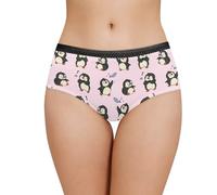 Poetesant Women's Underwear High Waisted Breathable Brief Panties Comfy Stretch Underpants for Girls, Penguin Pattern, M