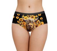 Poetesant Women's Underwear High Waisted Breathable Brief Panties Comfy Stretch Underpants for Girls, Highland Cow Sunflower, M