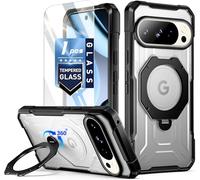 Poetic for Google Pixel 10 Pro Case/Pixel 10 Case,| 360° Rotate Magnetic Ring Kickstand | Tempered Glass Screen Protector|Compatible with MagSafe | Full Body Shockproof Protective Case | Black/Clear