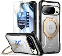 Poetic for Google Pixel 10 Pro Case/Pixel 10 Case,| 360° Rotate Magnetic Ring Kickstand | Tempered Glass Screen Protector|Compatible with MagSafe | Full Body Shockproof Protective Case | Gold/Clear