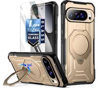 Poetic for Google Pixel 10 Pro XL Case, | Military Grade Drop Proof Protection Cover | 360° Rotate Magnetic Ring Kickstand | Tempered Glass Screen Protector | Compatible with MagSafe | Metallic Gold