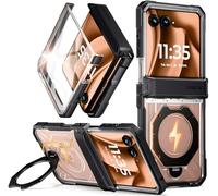 Poetic for Moto Razr 50 Ultra 2024 Case | Compatible with MagSafe |360° Spin Magnetic Ring stand|Military Grade Drop Proof Protection Cover|Built-in Tempered Glass Screen Protector|Black/Clear