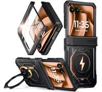 Poetic for Moto Razr 70 Plus 2026/Moto Razr 50 Ultra 2024 Case | Compatible with MagSafe |360° Spin Magnetic Ring stand|Drop Proof Protection Cover|Built-in Tempered Glass Screen Protector|Black