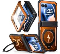 Poetic for Motorola Moto Razr 70/60/50 2025/2024 Case,|Compatible with MagSafe|360° Rotate Magnetic Ring Kickstand|Full Body Shockproof Protective Cover|Tempered Glass Screen Protector|Metallic Orange