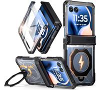 Poetic for Motorola Moto Razr 2025/2024 Case, | Compatible with MagSafe | 360° Rotate Magnetic Ring Kickstand | Full Body Shockproof Protective Cover | Tempered Glass Screen Protector | Black/Clear