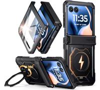 Poetic for Motorola Moto Razr 2025/2024 Case, | Compatible with MagSafe | 360° Rotate Magnetic Ring Kickstand | Full Body Shockproof Protective Cover | Tempered Glass Screen Protector |Black/Black