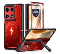 Poetic for Motorola Moto Razr Fold Case, [Hinge Protection] [MagSafe Compatible] [Built-in Screen Protector] Full-Body Rugged Shockproof Protective Phone Cover with Kickstand, Metallic Red