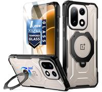 Poetic for OnePlus 15 Case, | Compatible with MagSafe | Military Grade Drop Proof Protection Cover | 360° Rotate Magnetic Ring Kickstand | Tempered Glass Screen Protector | Black/Clear