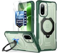 Poetic for OnePlus 15R Case, | Military Grade Drop Proof Protection Cover | 360° Rotate Magnetic Ring Kickstand | Tempered Glass Screen Protector | Translucent Matte Phone Case | Black/Clear