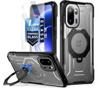 Poetic for OnePlus 15R Case, | Military Grade Drop Proof Protection Cover | 360° Rotate Magnetic Ring Kickstand | Tempered Glass Screen Protector | Translucent Matte Phone Case | Black/Clear