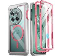 Poetic Guardian Case Compatible with OnePlus 12 5G (2024), Built-in Screen Protector 【Work with Fingerprint ID】, Full-Body Hybrid Shockproof Protective Rugged Clear Cover Case, Pink/Clear
